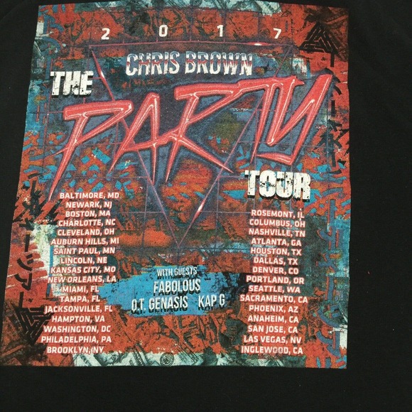 2017 Chris Brown The Party Tour Short Sleeve Graphic T-Shirt Medium Black M - Picture 4 of 7
